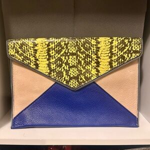 Rebecca Minkoff Yellow Snake-Print, Cream & Blue Envelope Clutch